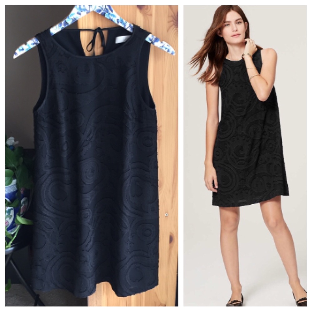 Loft Black Paisley Tie Back Shift Dress, Size 2P